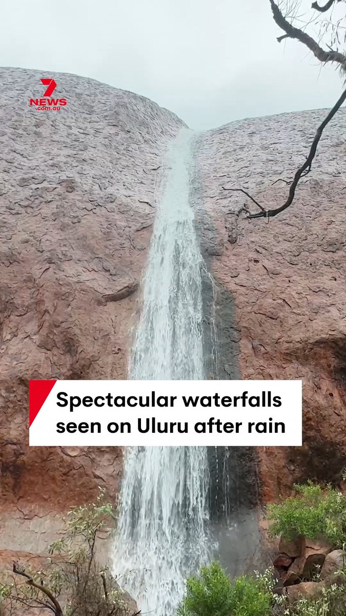 Spectacular waterfalls have been seen flowing off Uluru in the Northern Territory after heavy rain fell in Australia's red centre over the weekend, with over 70mm recorded at the site within 24 hours. #Uluru #waterfall #nature #rain #weather