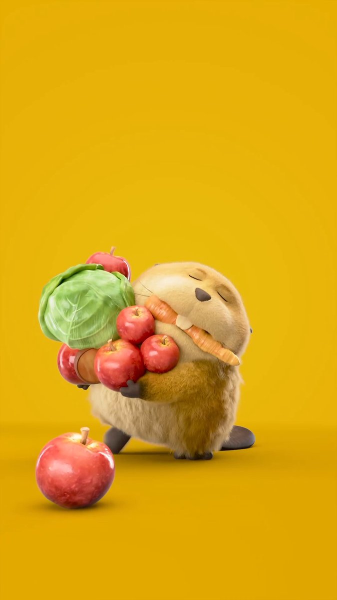 🐾#月曜にビーバーをどうぞ🐾 週初めから頑張るあなたに👀 ˎˊ˗ 🍎🥬🥕 野菜＆果物で両手と口がいっぱい‼な 癒し系ビーバー・ローフをお届け🐾 （日本版声優 #宮田俊哉 さん） 🥕🥬🍎 『#私がビーバーになる時』 ➜#わたビバ 大ヒット上映中🎬