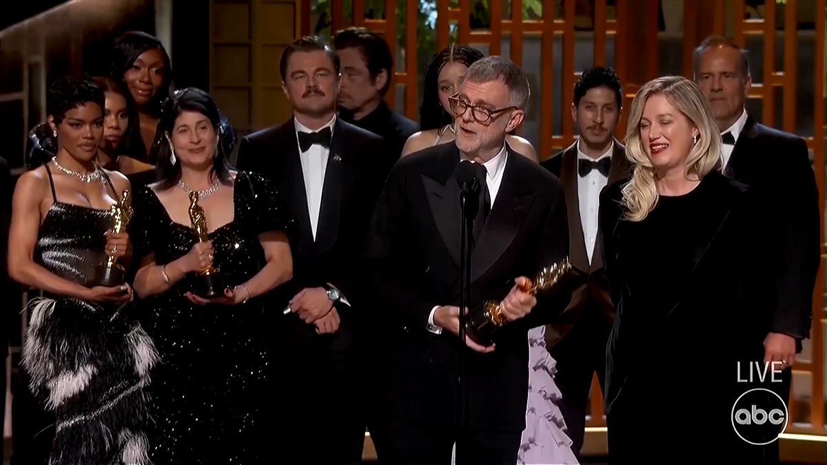 The darkly comic thriller 'One Battle After Another' claimed the coveted best picture prize at the Oscars, winning a close contest with the vampire story 'Sinners' at the highest honors in the film business