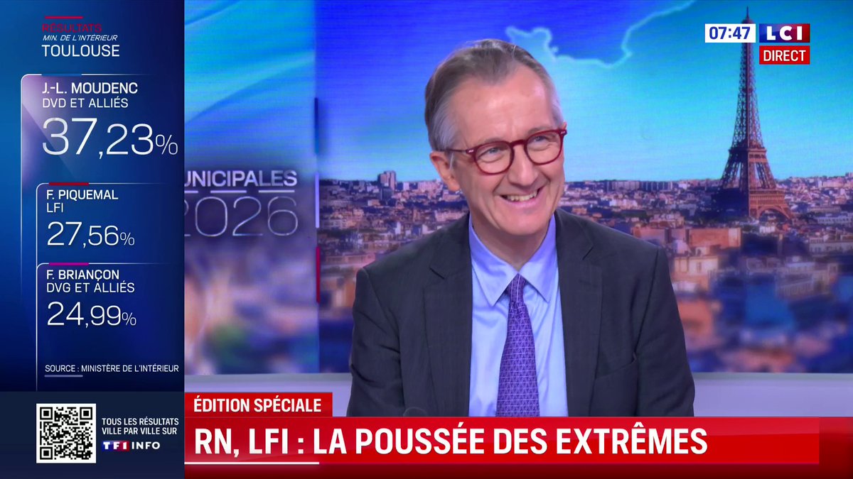 ▶️ Premier tour des municipales : "C'est vrai que LFI a fait une percée intéressante", analyse Frédéric Dabi, tandis que Christophe Barbier note "une victoire qui n'est peut être pas arithmétique mais idéologique : il y a une domination de LFI sur le paysage politique à gauche".