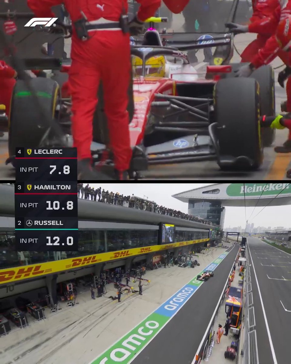 Pit stop perfection 😮‍💨 Both Mercedes-AMG PETRONAS F1 Team and Scuderia Ferrari HP pulled off a superb double-stack during the race on Sunday #F1 #ChineseGP