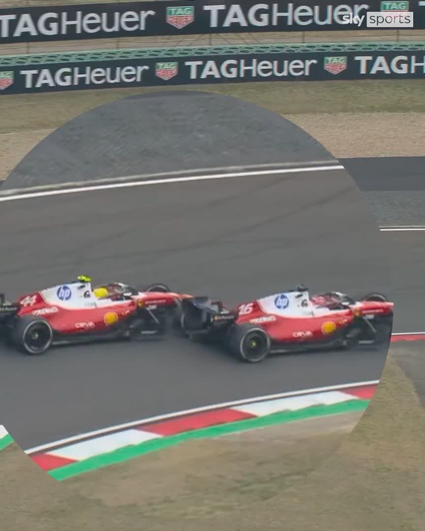 Watch the moment where Lewis Hamilton and Charles Leclerc's wheels come together during their scrap at the Chinese Grand Prix 🔴 👀