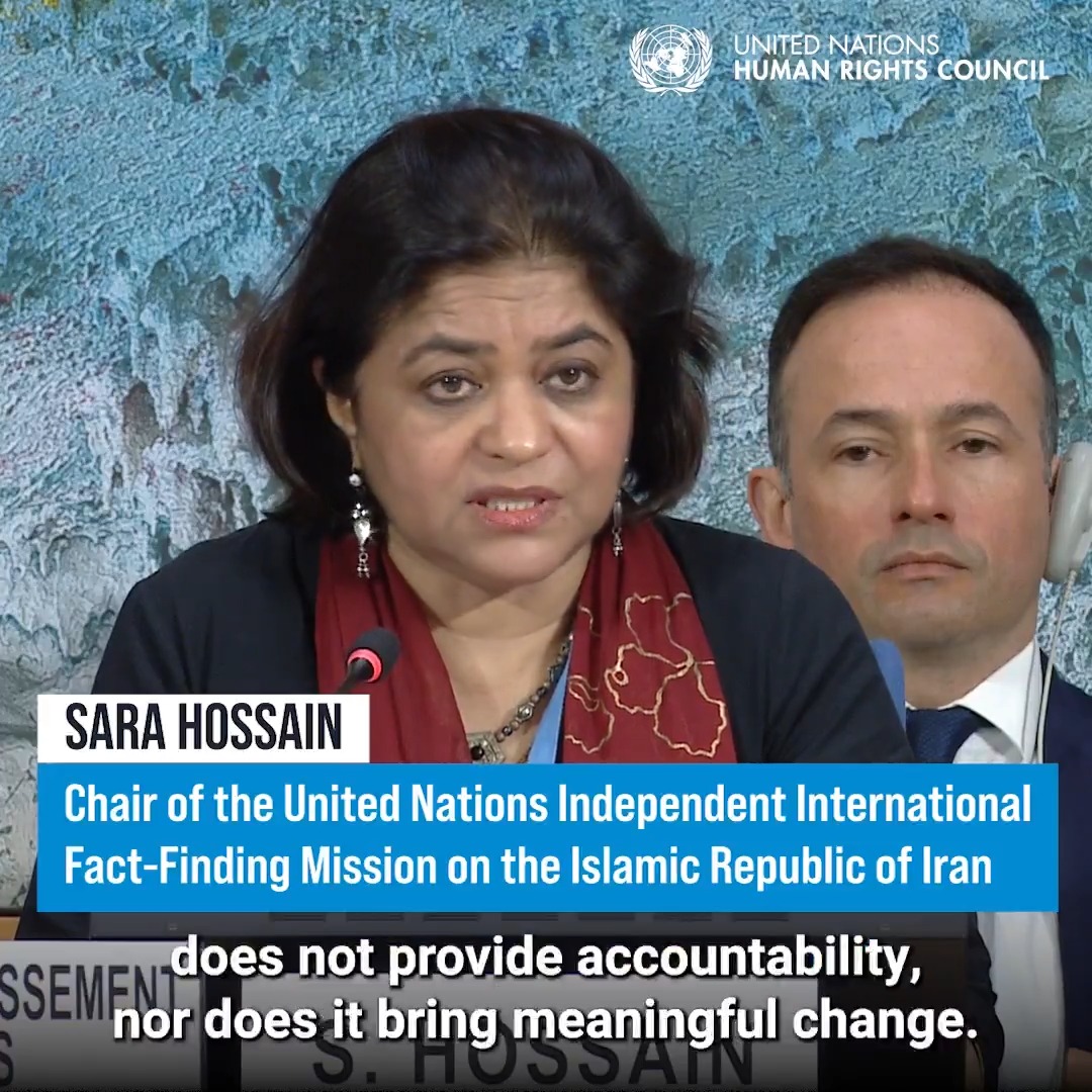 "The Iranian people are caught between a large-scale military campaign by two countries, the US and Israel, and ongoing repression by their own government in Iran,” Sara Hossain, chair of the Fact Finding Mission on #Iran told the United Nations Human Rights Council. #HRC61