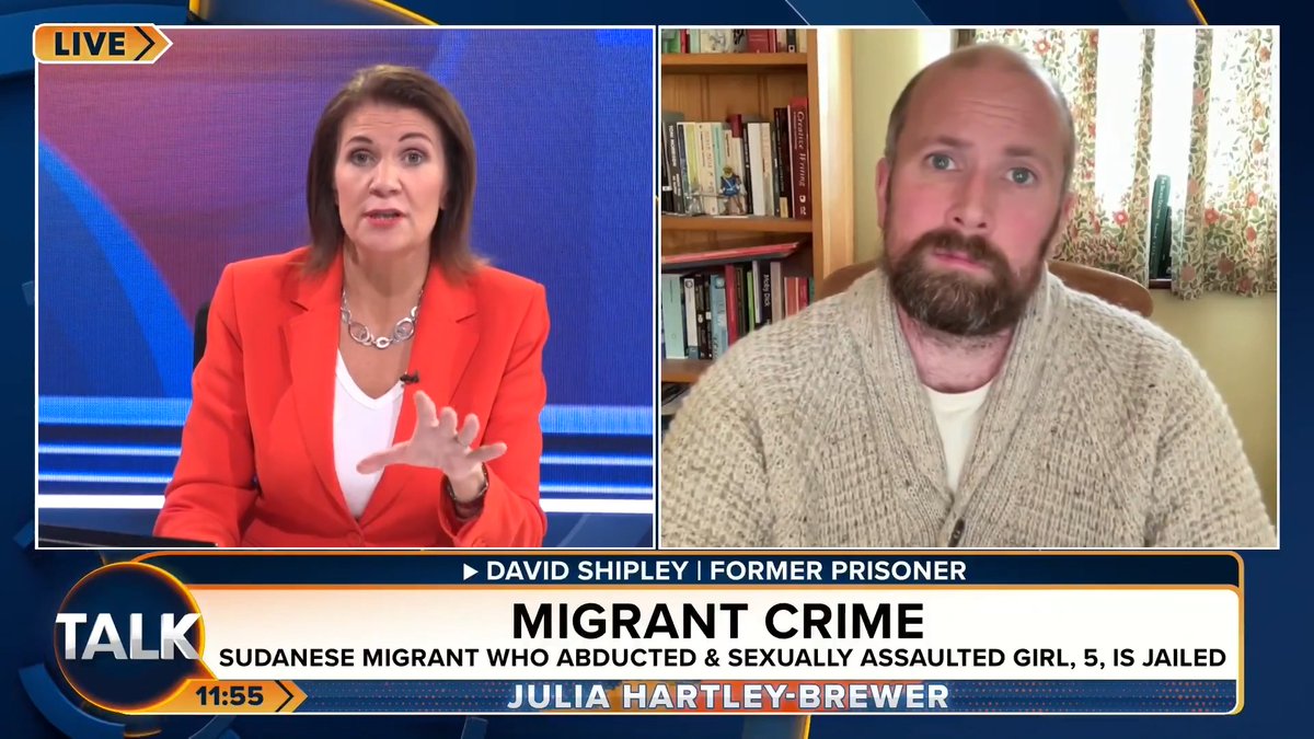 🚨A Sudanese migrant who sexually assaulted a five-year-old girl after abducting her has been jailed for 11 years. David Shipley: "The sentence is not enough. He'll be released after 11 years, and then he won't be deported." Julia Hartley-Brewer | David Shipley