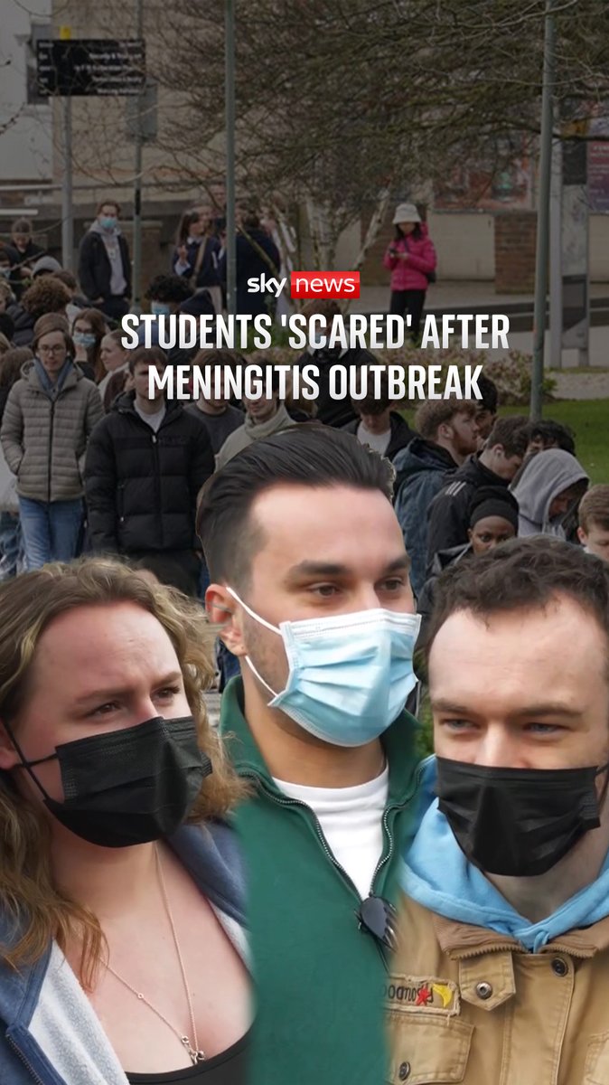 Hundreds of people are queuing for antibiotics at the University of Kent after two people died during a meningitis outbreak in the Canterbury area. One man in the queue told Sky's emma birchley that his sister has been hospitalised with suspected meningitis.