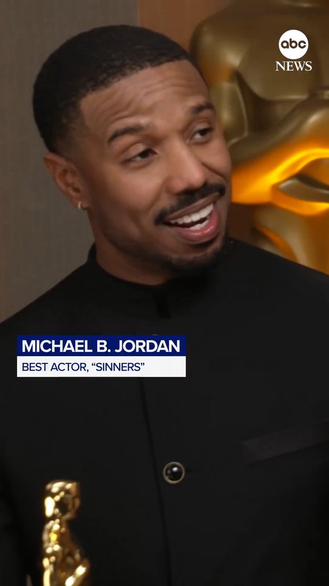 An emotional Michael B. Jordan reacts to his "overwhelming" best actor win at the #Oscars for "Sinners."