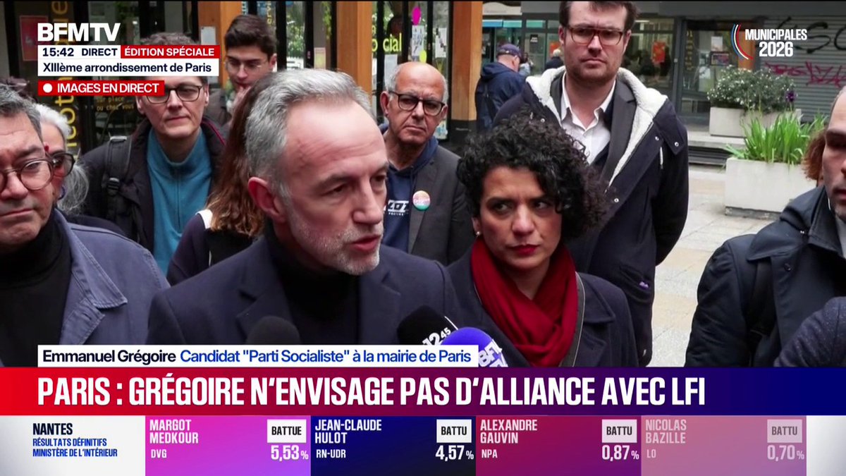 "Je fais le choix de l'éthique et de la vérité" Emmanuel Grégoire, candidat PS à la mairie de Paris, martèle qu'il n'y aura "pas d'alliance avec LFI"