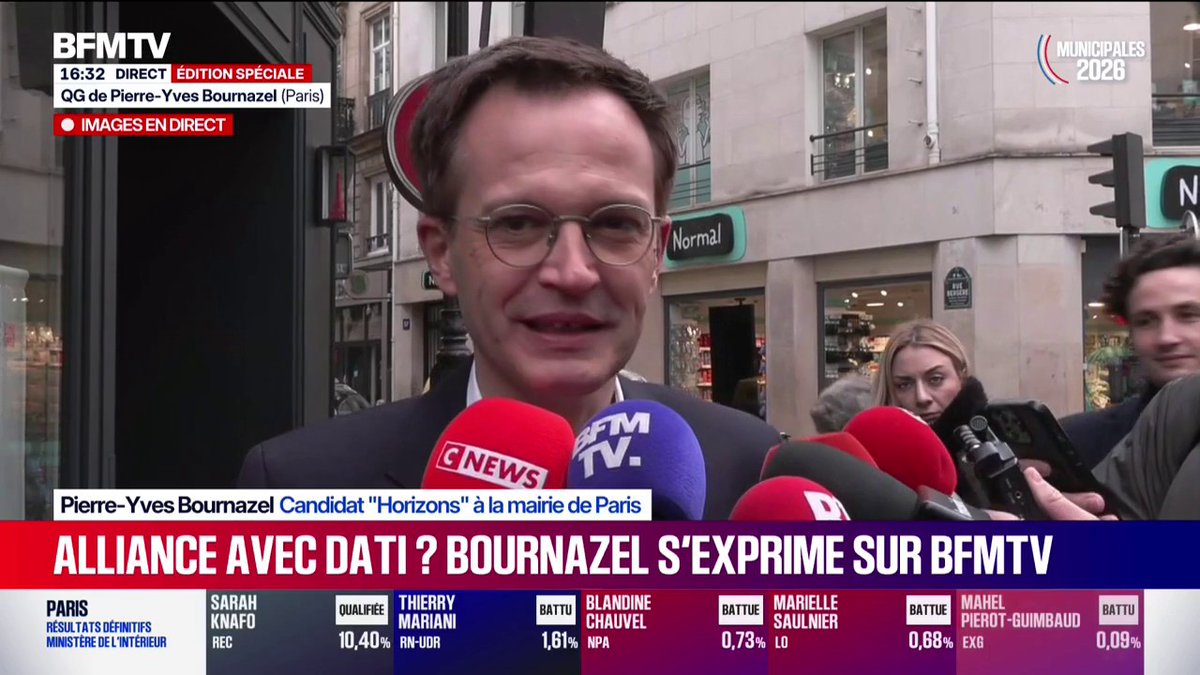 💬 "Il ne peut pas y avoir de compromission avec l'extrême droite et madame Knafo" Pierre-Yves Bournazel (Horizons) détaille ses préalables pour s'allier à Rachida Dati dans le cadre du second tour des élections municipales à Paris