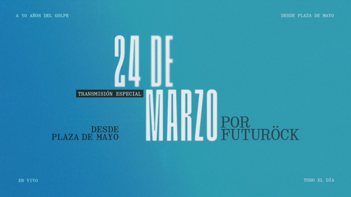 A 50 años de la última dictadura cívico-militar, la respuesta es marchar. Este 24 de marzo, Futurock va a transmitir todo el día desde la Plaza, junto al pueblo argentino movilizado en la calle. Como todos los años, nos vemos ahí 🤍