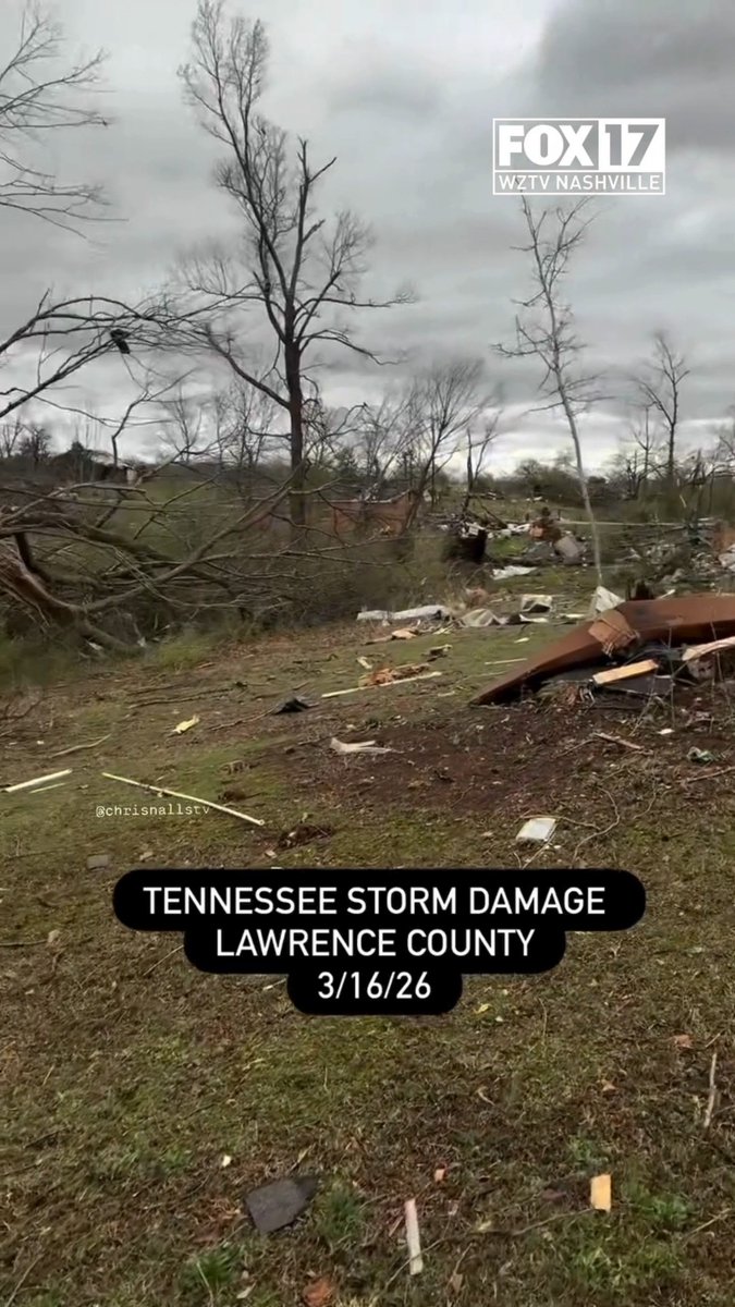 Here's a look at storm damage in Lawrence County, Tennessee. A Tornado Warning was issued for the county late Sunday night.