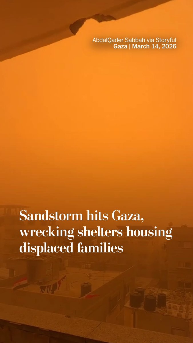 A sandstorm hit parts of Gaza on March 14, damaging encampments in Khan Younis and Gaza City that house displaced Palestinian families. The following day, Israeli airstrikes killed at least 12 Palestinians, according to hospital authorities. The deaths were the latest fatalities among Palestinians in the area since the ceasefire deal attempted to end more than two years of war.