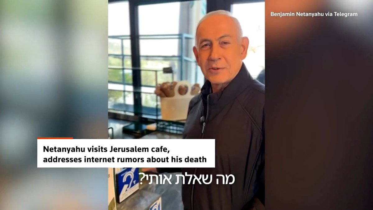 Israeli Prime Minister Benjamin Netanyahu posted a video of himself getting a cup of coffee and chatting with his aide at a cafe in Jerusalem's outskirts, after rumors that he was dead or injured were aired by Iranian state media