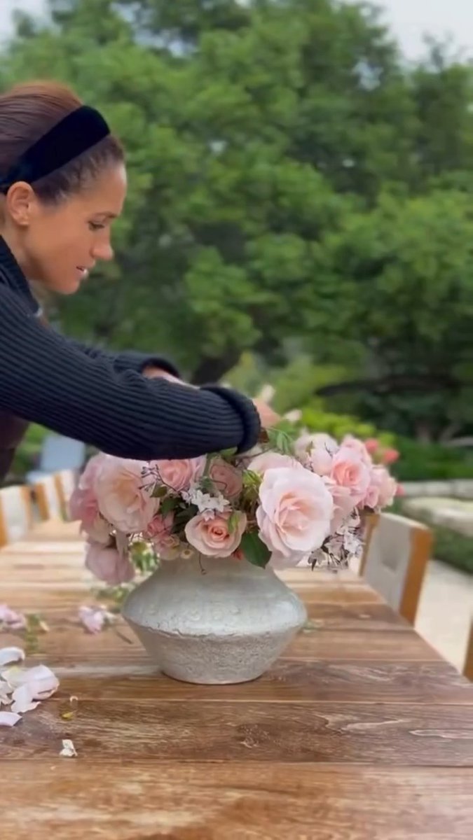Meghan is leaning into her florist skills 🌸 The Duchess of Sussex, 44, shared a sweet video of herself arranging a bouquet of flowers, her husband Prince Harry behind the camera encouraging her. "Beautiful, so brilliant babe," he said 💕 📽️ : #Meghan