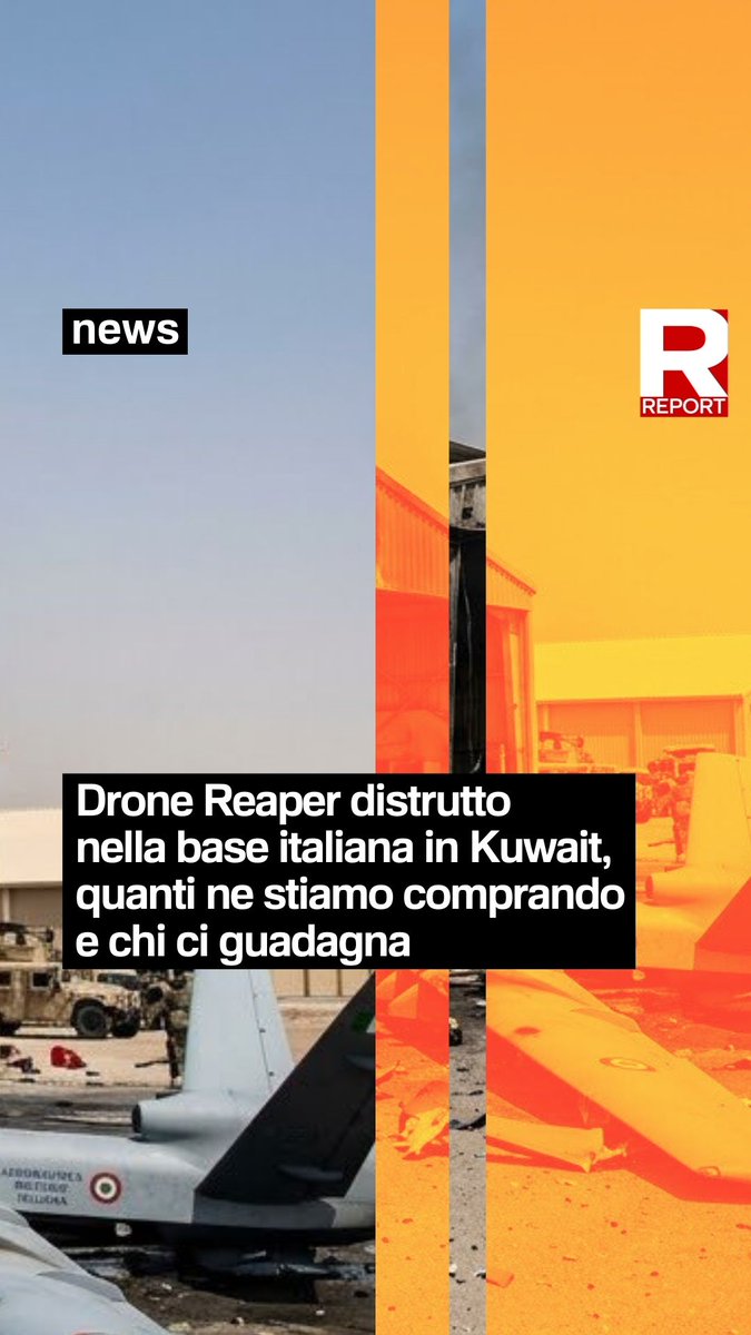 Un drone Reaper italiano è stato distrutto nella base di Ali Al Salem in Kuwait dopo un attacco iraniano. Come rivelato in “Riarmiamoci e partite” l’Italia è tra i principali acquirenti di armi USA: è prevista una spesa di oltre 578mln per 6 nuovi Reaper👇