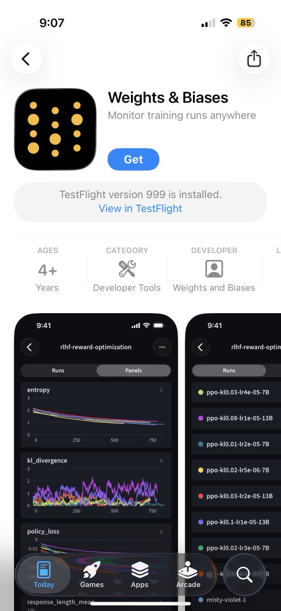 We heard you. The wandb mobile app is now LIVE on iOS 🚀 Monitor training runs from anywhere. Crash alerts the second something breaks. Live metrics on your phone. This has been the most requested feature in wandb history and it's finally here!