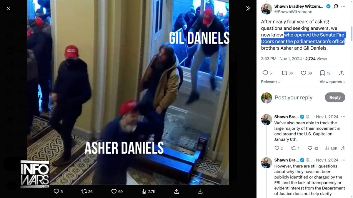 MUST-WATCH: Israeli Dual Citizen Brothers Reportedly Opened The Doors To The Capitol On Jan. 6th, Then Disappeared From Any Insurrection Investigations- Never To Be Named By The DOJ! Oath Keepers Founder & Former J6 Political Prisoner Stewart Rhodes Interviews Journalist Shawn Witzemann On His Bombshell Report That Has Yet To Be Debunked »WATCH/SHARE THE LIVE X STREAM HERE: