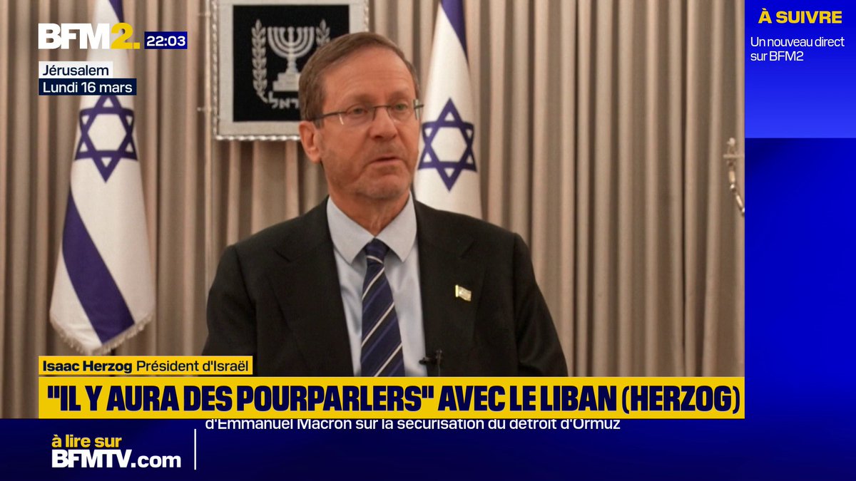 💬"Il est temps que nous ayons l'opportunité d'avancer avec le Liban" Le président israélien salue l’offre de médiation d’Emmanuel Macron comme une "évolution très positive" #BFM2