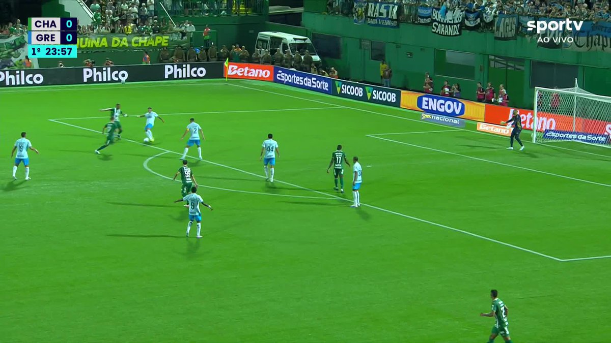 A Chapecoense aproveitou a falha da defesa do Grêmio, e a arbitragem marcou pênalti em cima de Bolasie. #Futebol #Brasileirão #Chapecoense #Grêmio