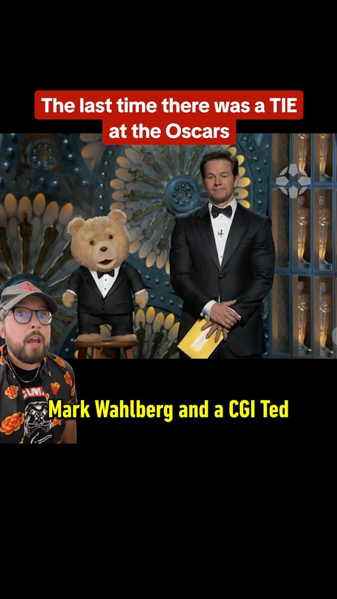 There have now been 7 ties in Oscars history, and the last time there was a tie, Mark Wahlberg and Ted were on stage as presenters: