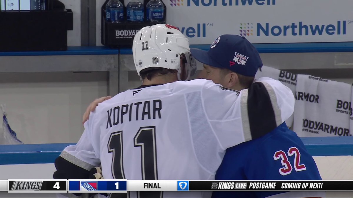 Nothing but respect from the New York Rangers after Anze Kopitar's last career game at MSG. 👏 And check out the awesome embrace with his good buddy, Jonathan Quick. 🖤