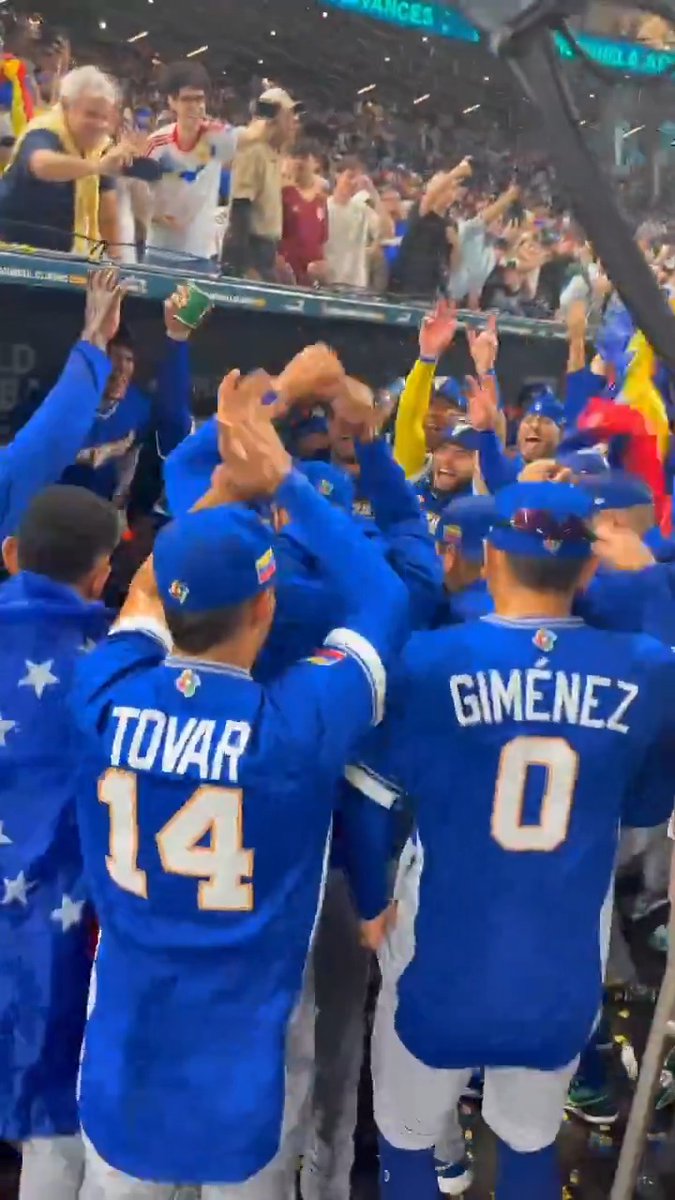 Vibes are HIGH in the Team Venezuela dugout after securing a spot in the #WorldBaseballClassic Final! 🔊