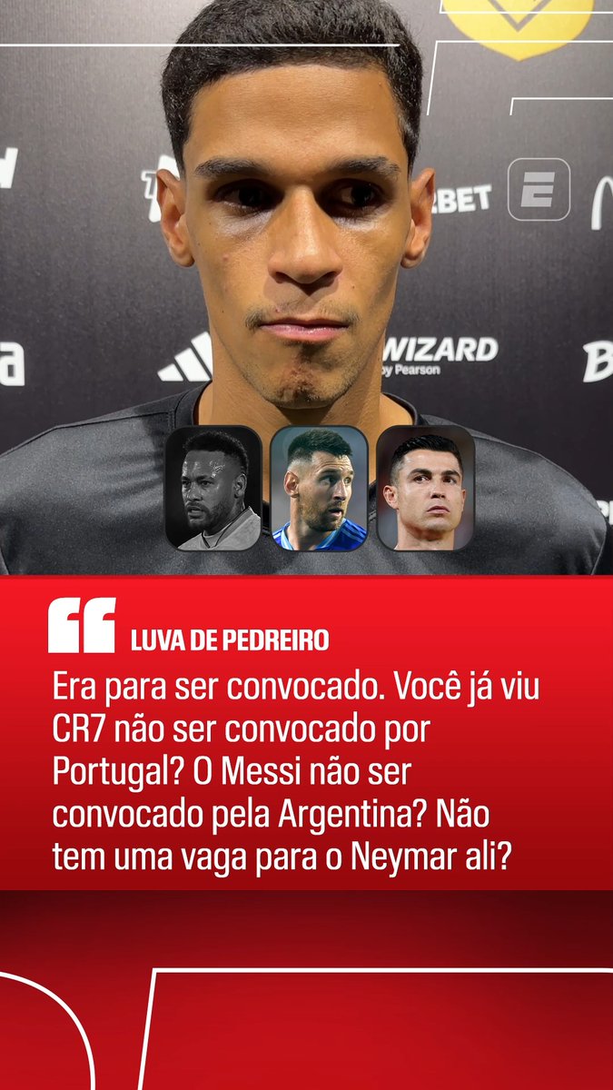 Luva de Pedreiro critica Ancelotti por não convocar Neymar: “Você já viu Cristiano Ronaldo não ser convocado por Portugal? Messi não ser convocado pela Argentina? Neymar é craque, é gênio, ele decide o jogo em uma bola.” 🎥 ESPN Brasil | SportsCenter Brasil