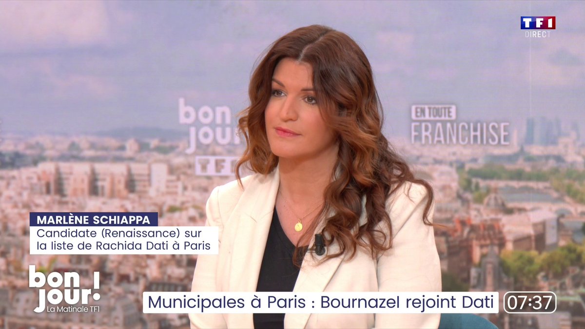 🗣️ "Je rejoins tout naturellement la campagne de Rachida Dati pour que, enfin, nous puissions offrir à Paris cette alternance et ce changement dont Paris a tellement besoin", déclare 🇫🇷 MarleneSchiappa face à Adrien Gindre
