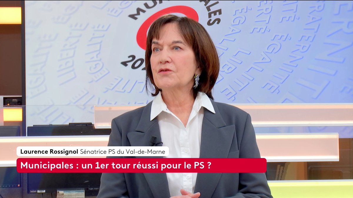 🔴 🗣 Municipales 2026 : "Le PS est la première force de gauche, incontestablement, dans ces élections municipales. LFI, (...) avec 5 villes simplement dans lesquelles [le parti insoumis est] en tête, s'effrite", déclare Laurence Rossignol, sénatrice PS du Val-de-Marne. #canal16
