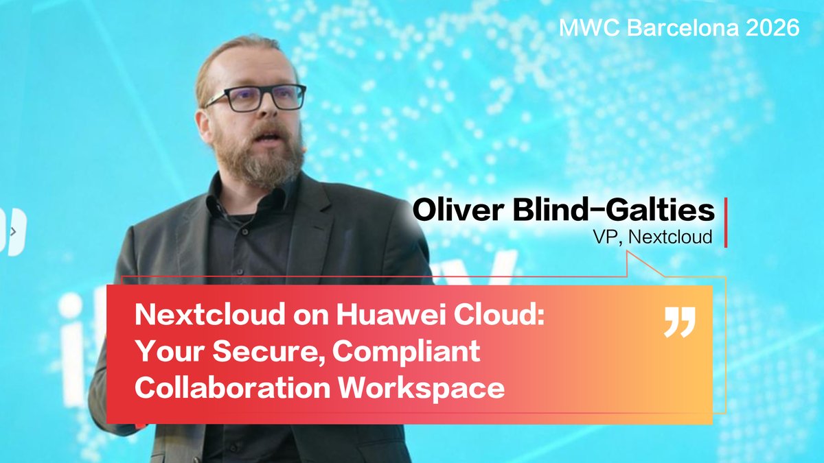Control of personal data has never been so important. At MWC26 Barcelona, during Huawei Cloud Summit, Oliver Blind-Galties, VP of Nextcloud, shared their journey working with Huawei Cloud to help customers regain control of their data.