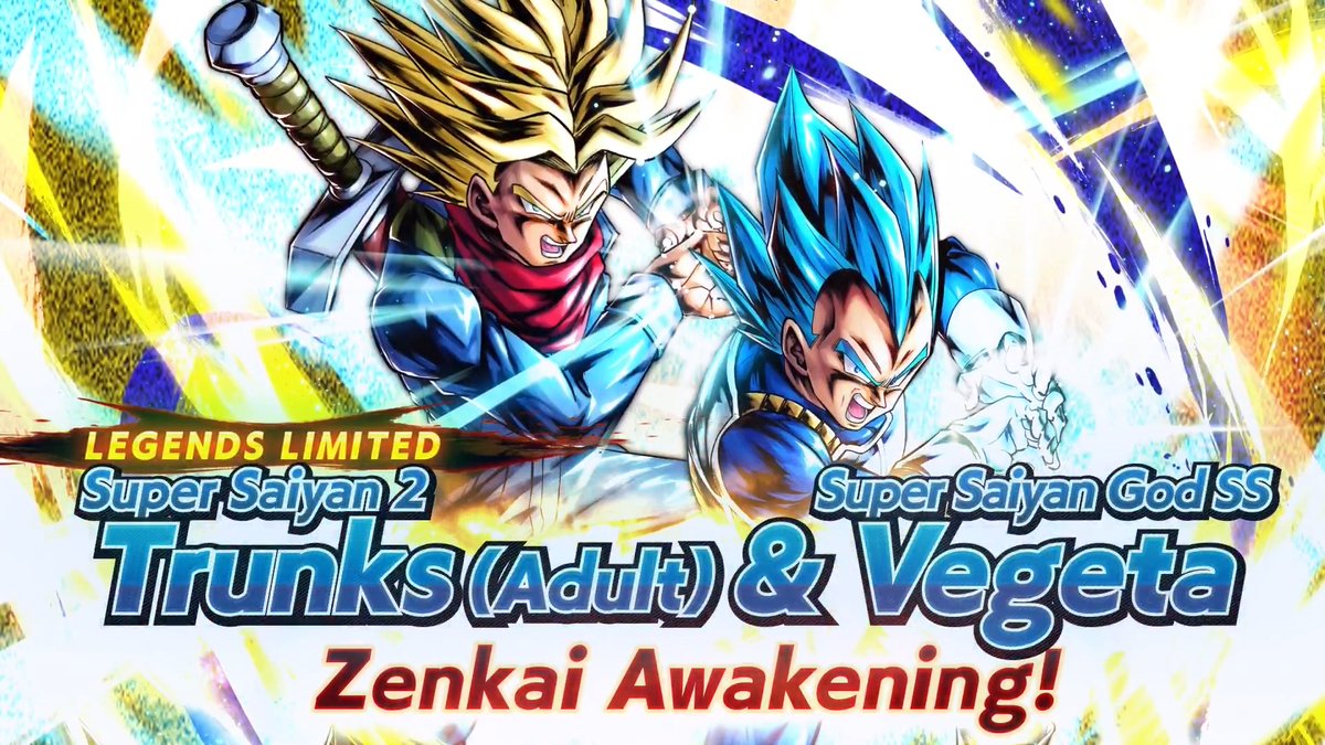 [Zenkai Awakening Info] LL Super Saiyan 2 Trunks (Adult) &amp; Super Saiyan God SS Vegeta's Zenkai Awakening arrives tomorrow! Get Awakening Z Power from ZENKAI Rush Battle and Missions! #DBLegends #DragonBall