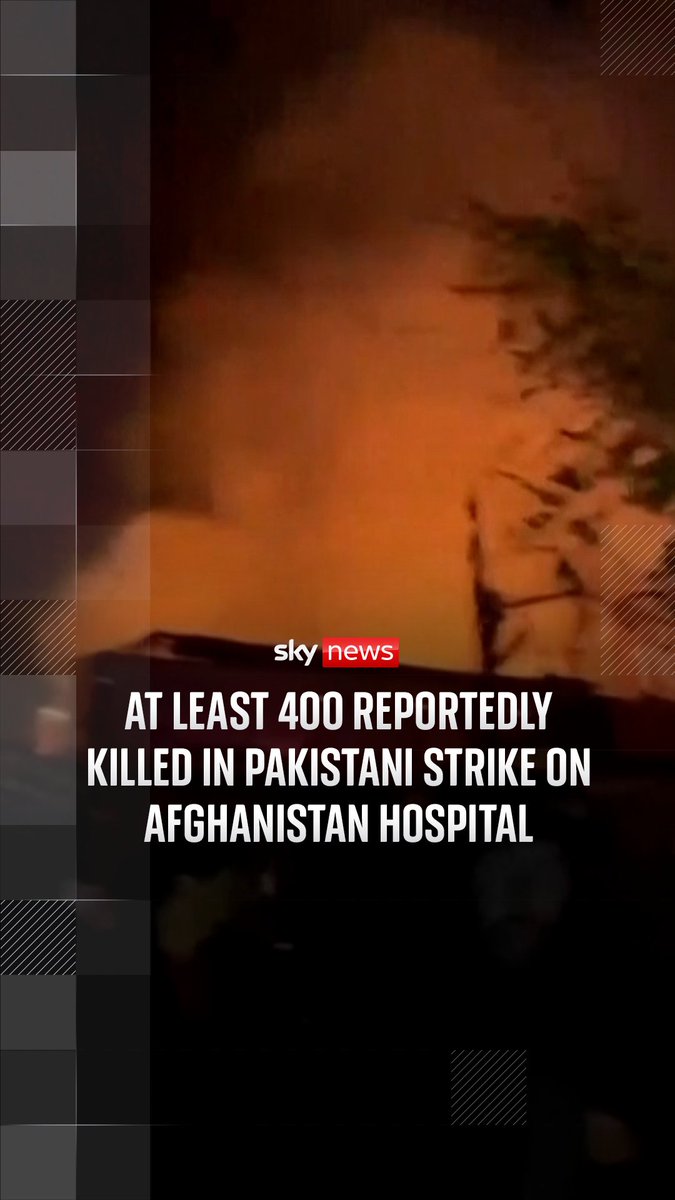 Afghanistan says at least 400 people have been killed in a Pakistan strike on Kabul, which destroyed large sections of a hospital. Pakistan had earlier dismissed the claim it had attacked a hospital in the capital, saying its strike in Kabul and other strikes in eastern Afghanistan on Monday had not hit any civilian sites. 🔗