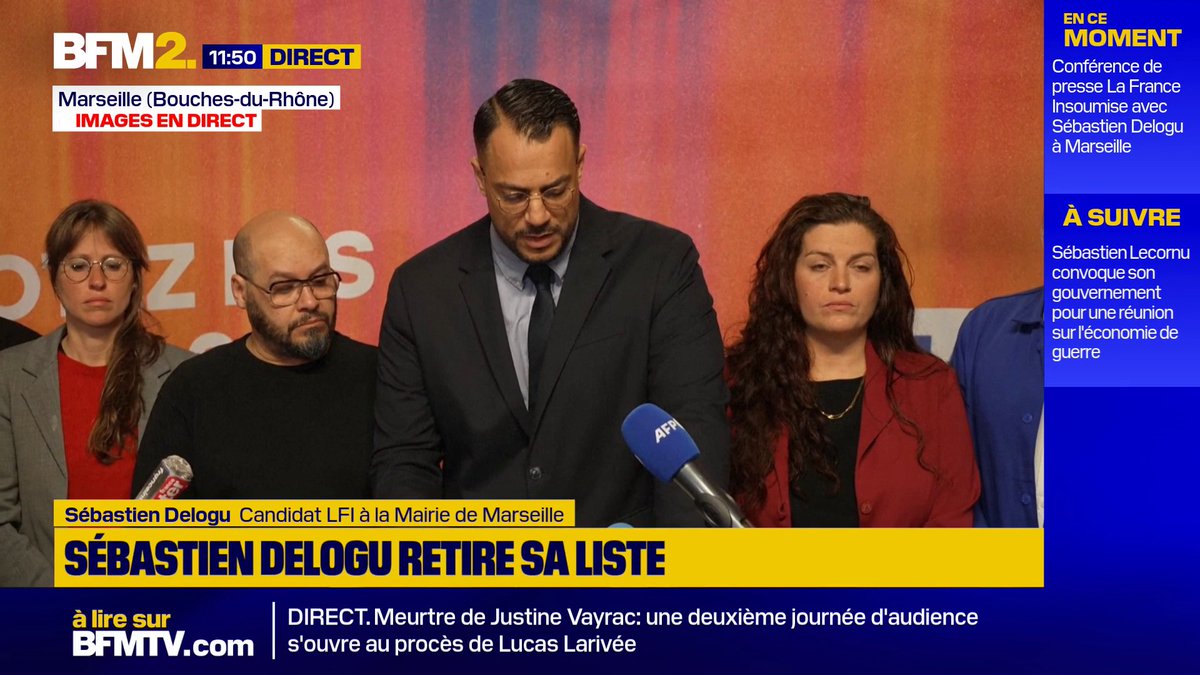 💬"Nous prenons la décision de retirer notre liste et de ne pas participer au pari inconséquent de Benoît Payan" ➡️Sébastien Delogu candidat LFI à la Mairie de Marseille se retire du second tour #BFM2