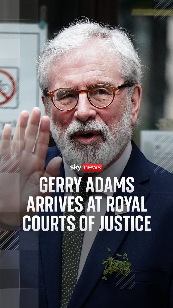 Former Sinn Fein president Gerry Adams has arrived at court ahead of a civil trial brought by victims of Provisional IRA bombings in England who are seeking £1 in damages. Adams denies having any role in the Provisional IRA and is opposing the claim made by three men. 🔗
