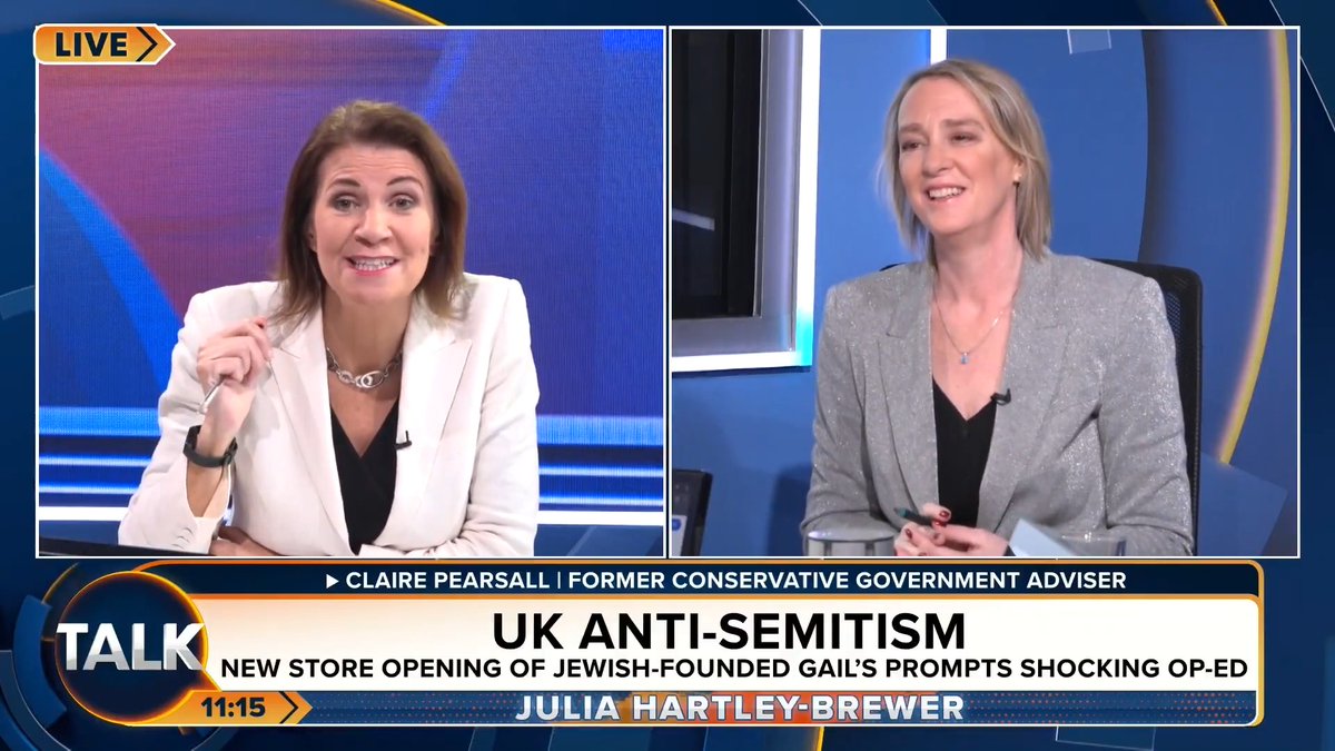 🚨 "You're a nasty Jew hater! It's not anti-Zionism, it's anti-Jew." Julia Hartley-Brewer calls out The Guardian's "blatantly, openly, anti-semitic" column on GAIL's Bakery. Julia Hartley-Brewer