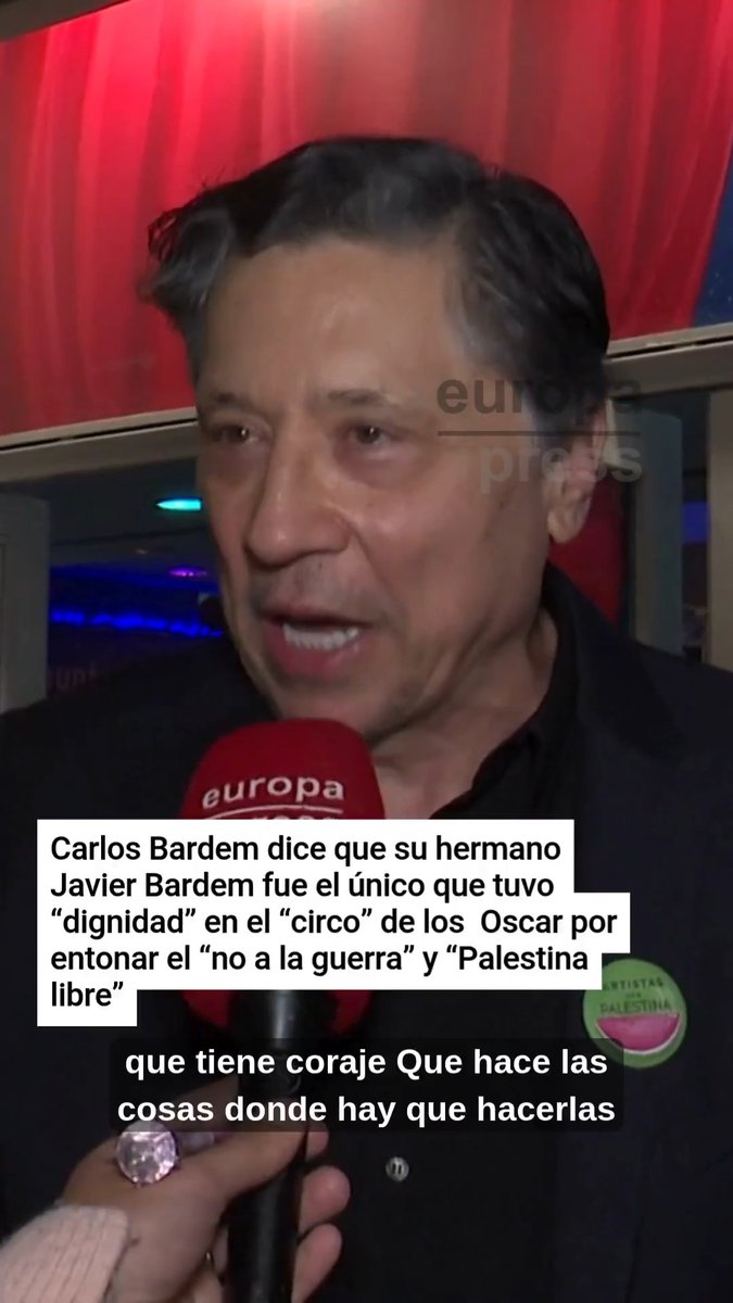 Carlos Bardem dice que su hermano Javier Bardem fue el único que tuvo “dignidad” en el “circo” de los Oscar por entonar el “no a la guerra” y “Palestina libre”: "Una persona coherente, con coraje y que hace las cosas donde tiene que hacerlas"