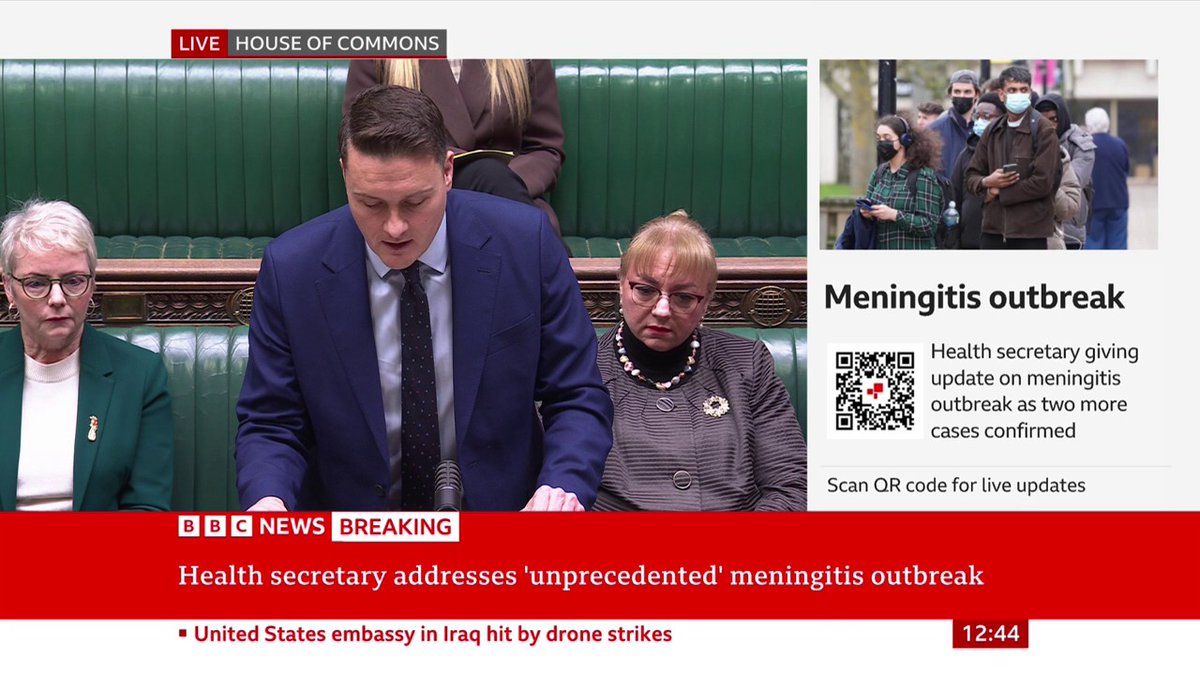 The meningitis cases in Kent are an "unprecedented outbreak" and "rapidly developing situation", Health Secretary Wes Streeting tells the Commons Follow live: