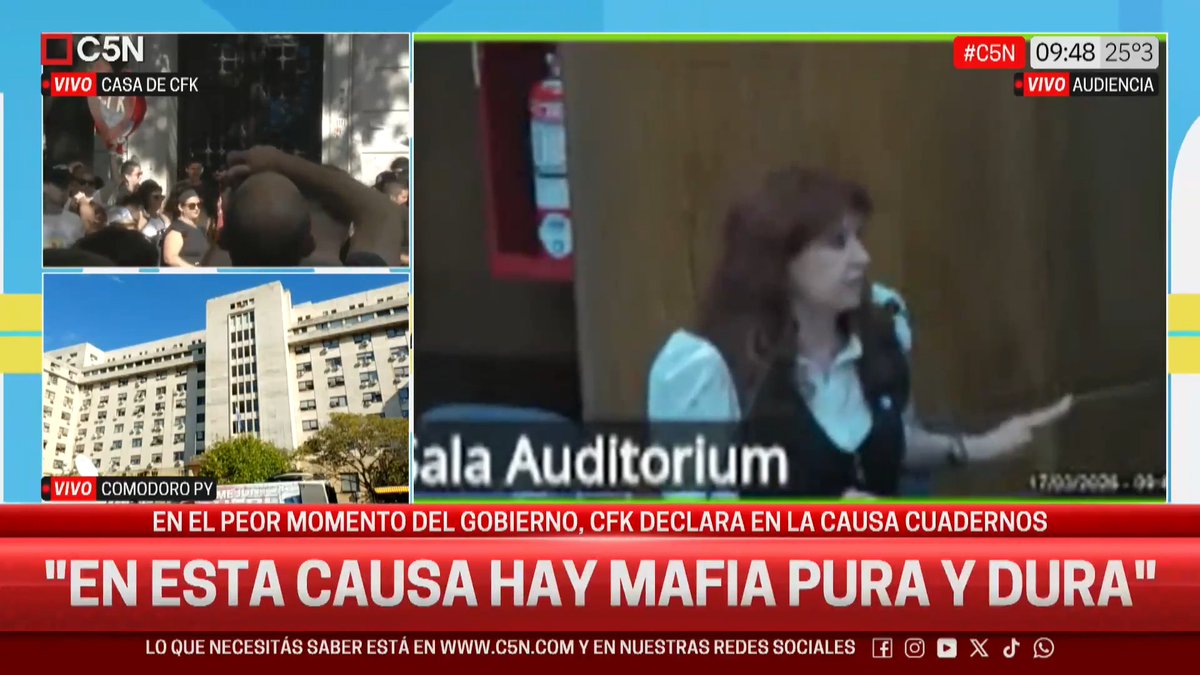 💬 Cristina Kirchner: "El Presidente anunció que voy a seguir presa" La expresidenta se encuentra en los tribunales de Comodoro Py para prestar declaración indagatoria en el marco de la causa Cuadernos. 📲 #C5N en vivo: