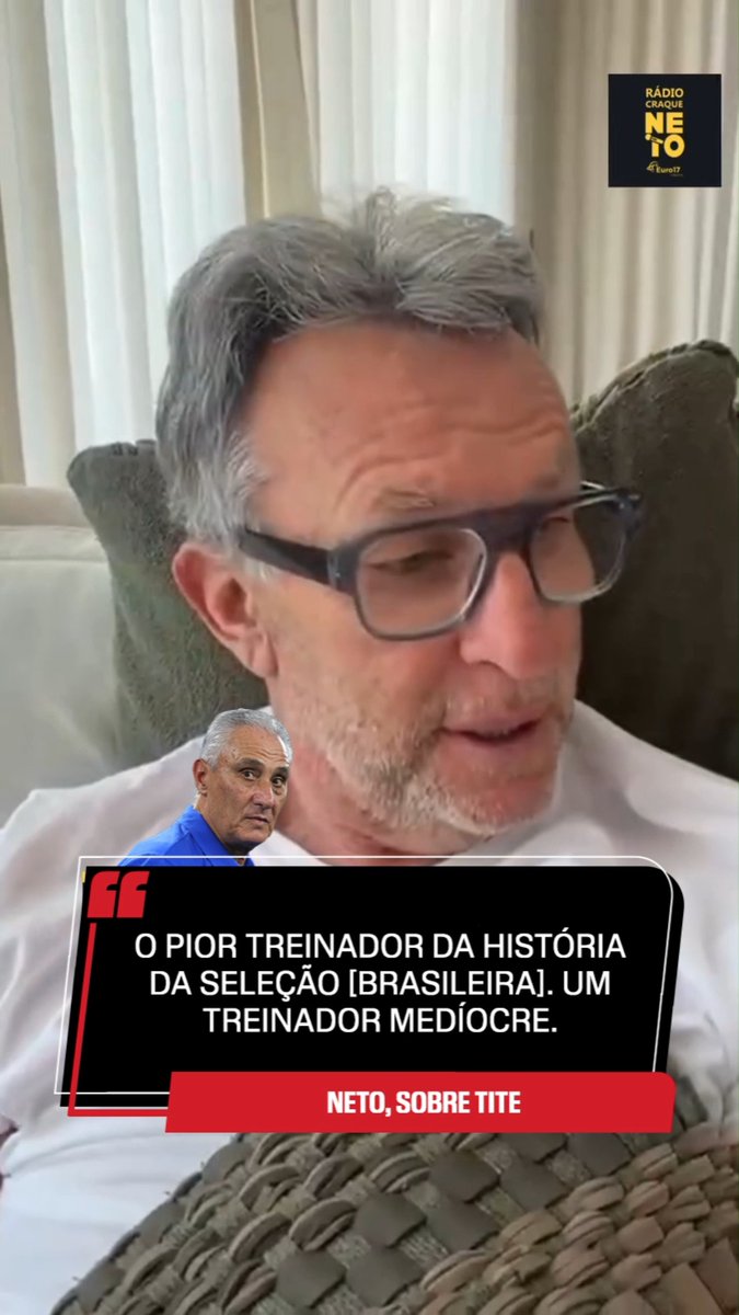 Neto, sobre Tite: "O pior treinador da história da Seleção (Brasileira). Pior até que o Lazaroni. O Tite é um treinador medíocre, medíocre." 📽️Rádio Craque Neto / SportsCenter Brasil