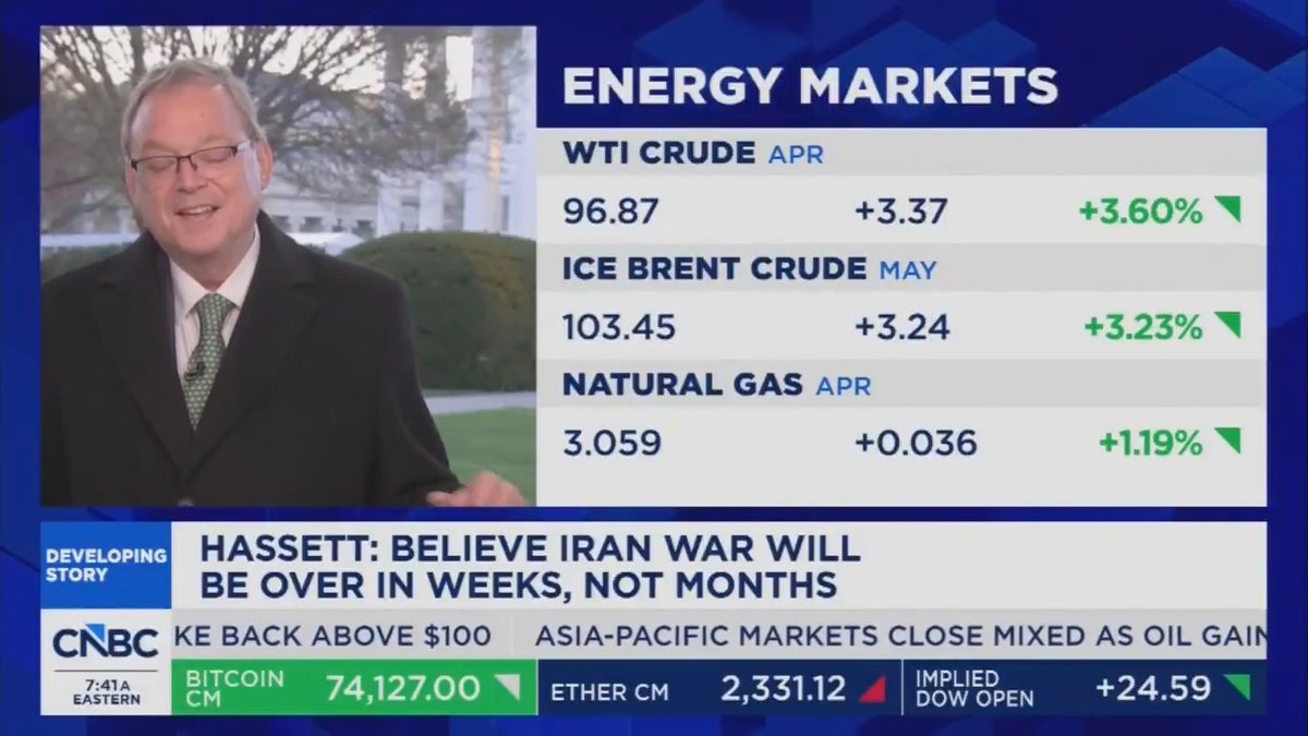 Hassett: If the war were to be extended, it wouldn't really disrupt the U.S. economy very much at all. It would hurt consumers, but that's really the last of our concerns right now.
