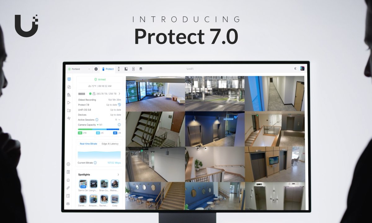 UniFi Protect 7.0 leads the way in our biggest physical security update yet — optimized for performance at massive scale. 🔹 New Dashboard Customizations 🔹 300x 4K camera support w/ ENVR Core 🔹 Alarm Hub for wired sensors 🔹 Instant archiving and more.