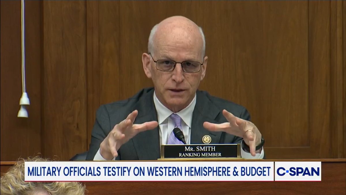 .Rep. Adam Smith: "Do you have any measurable facts that show less, fewer drugs…are getting into the U.S.?" Acting Asst. Defense Secy. Joseph Humire: "What we've measured…is the decrease in the movements of the vessels." Smith: "But that's a 'no,' in terms of the drugs."