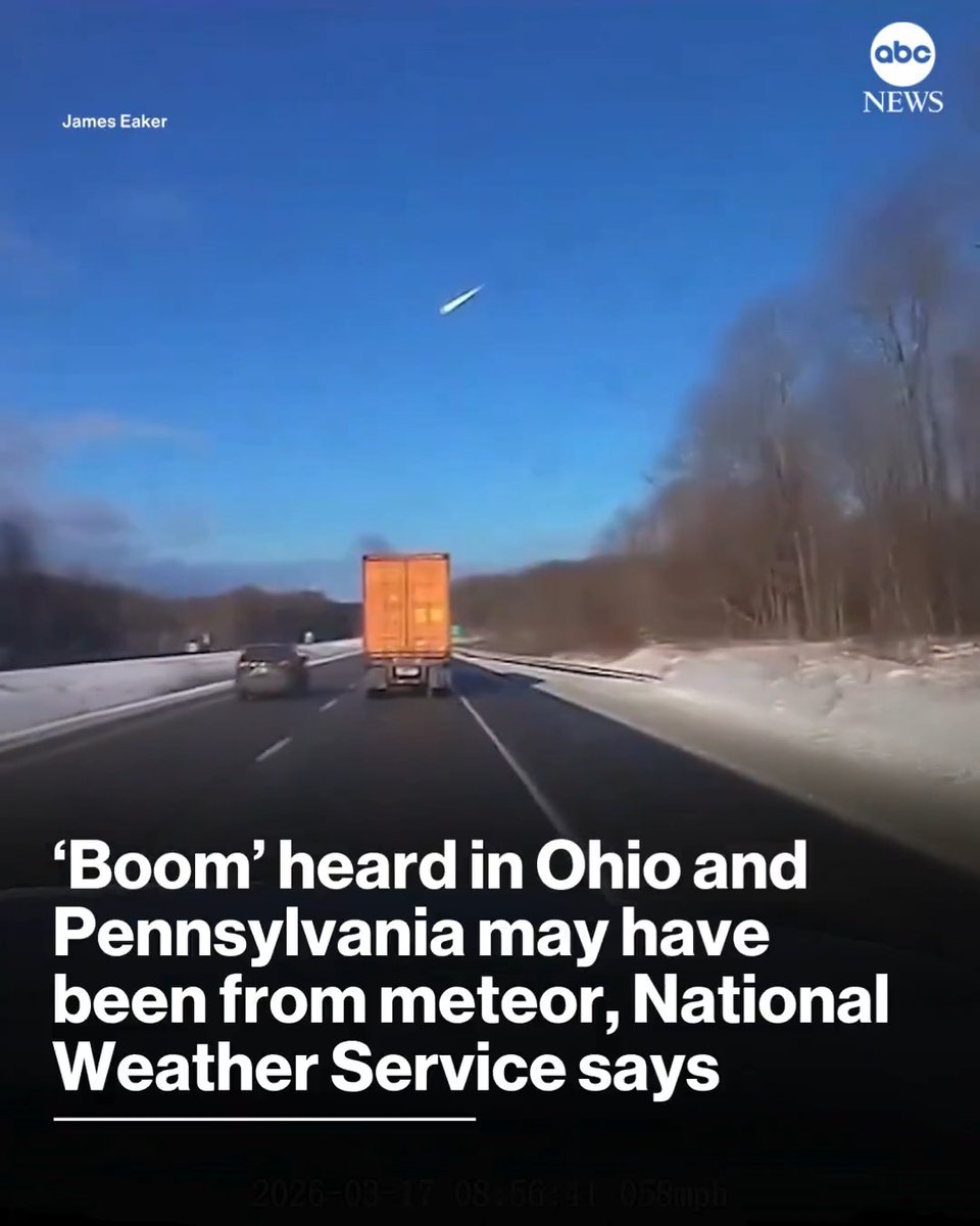A "boom" heard in Ohio and Pennsylvania on Tuesday morning appears to have been from a meteor, the National Weather Service in Cleveland said.