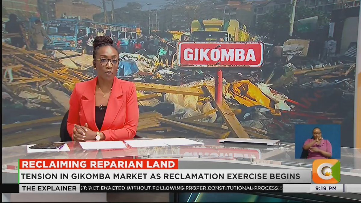 Reclaiming Reparian Land: Tension in Gikomba Market as reclamation exercise begins New boundary set at 50 metres from the Nairobi River Milka: 50M means the entire market is gone. Where will we go? Sakaja: All occupants of riparian land must relocate #CitizenExplainer