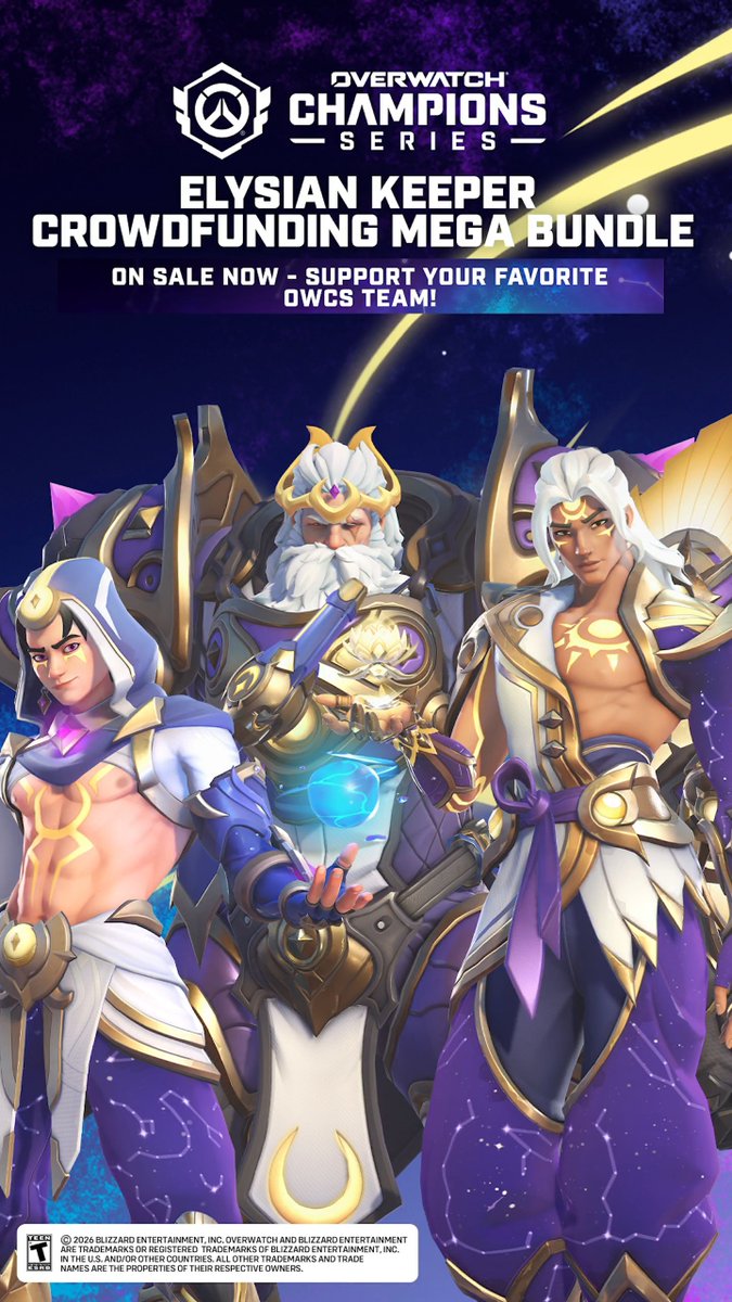 The Elysian Keeper Crowdfunding Mega Bundle is live in the in-game shop! Grab yours today and support your team as they fight towards a spot at #OWCSChampionsClash 🏆