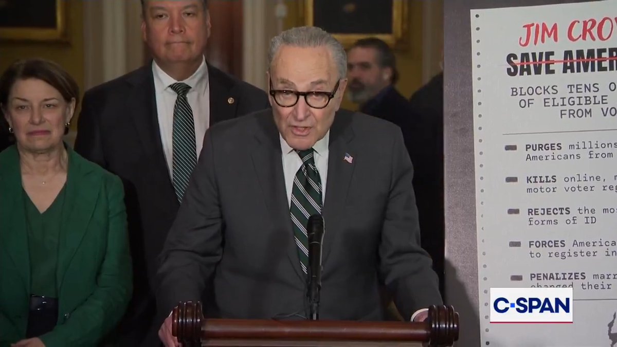 Sen. Schumer on SAVE Act: "If MAGA want to bog down the Senate over a debate on voter suppression, Democrats are ready. We're ready to be here all day, all night, as long as it takes."
