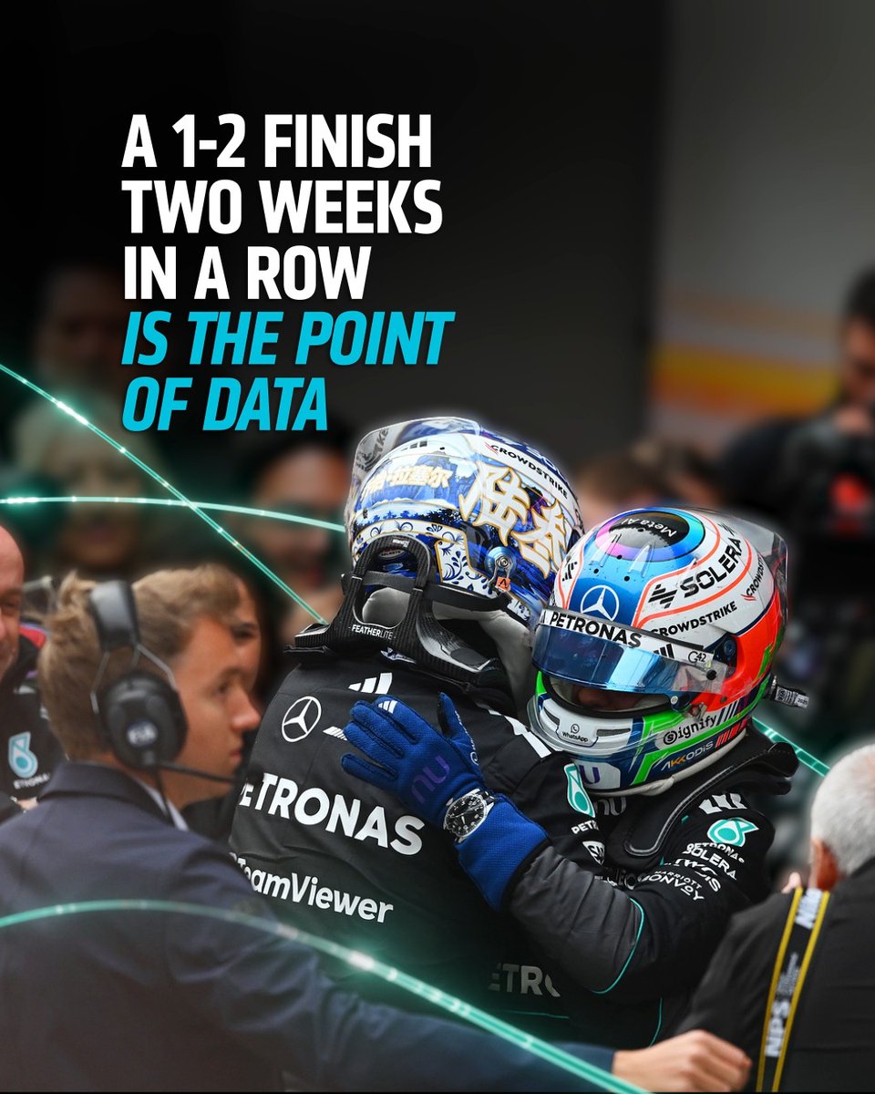Congrats to Kimi Antonelli, George Russell, and the entire Mercedes-AMG PETRONAS F1 Team team for taking first and second at the 2026 Chinese Grand Prix—Kimi's very first F1 win. Here's to going 3 for 3!