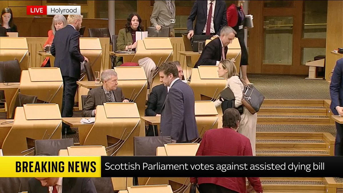 BREAKING: Scottish Parliament have voted against legalising assisted suicide. MSPs voted 59-67 against passing the bill, with one abstention. Sky's Connor Gillies has the latest updates from Holyrood, where he speaks to Scottish Labour Leader Anas Sarwar ⬇️
