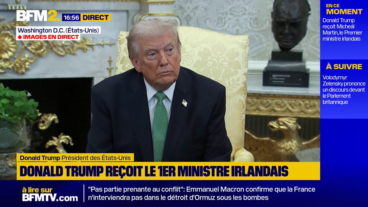 💬"Il ne sera bientôt plus au pouvoir, donc on verra bien" Donald Trump tacle Emmanuel Macron, après une question sur le refus du président français de se joindre aux opérations militaires dans le détroit d'Ormuz #BFM2