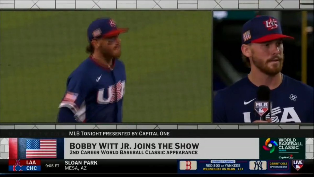 "I've been saying pressure is a privilege and we feed off that." Superstar shortstop Bobby Witt Jr. joins #MLBTonight to talk about the #WorldBaseballClassic Final and his experience with Team USA during the tournament. MLB Network + Capital One