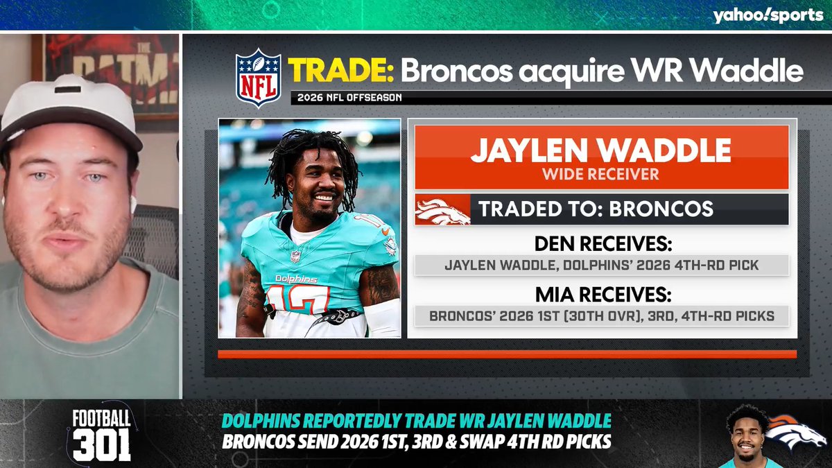 "[Jaylen Waddle] is a phenomenal fit for the Broncos right now." 🐎 Nate Tice on Denver's big acquisition. (via Football 301)